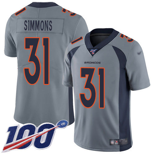Broncos #31 Justin Simmons Gray Men's Stitched Football Limited Inverted Legend 100th Season Jersey
