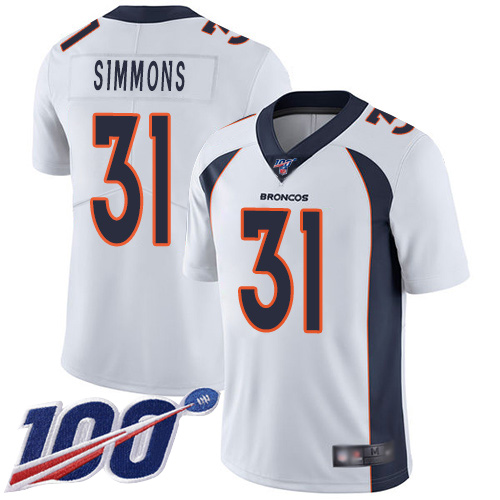 Broncos #31 Justin Simmons White Men's Stitched Football 100th Season Vapor Limited Jersey