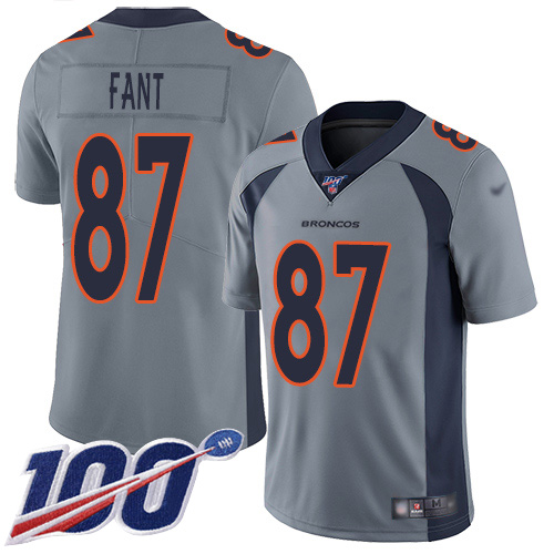 Broncos #87 Noah Fant Gray Men's Stitched Football Limited Inverted Legend 100th Season Jersey