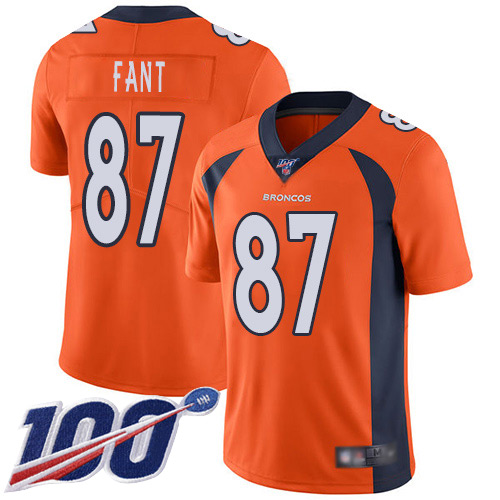 Broncos #87 Noah Fant Orange Men's Stitched Football 100th Season Vapor Limited Jersey