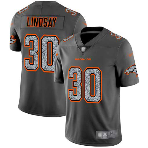Broncos #30 Phillip Lindsay Gray Static Men's Stitched Football Vapor Untouchable Limited Jersey