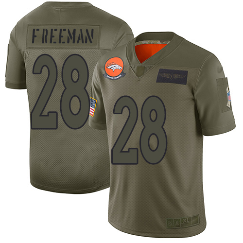 Broncos #28 Royce Freeman Camo Men's Stitched Football Limited 2019 Salute To Service Jersey