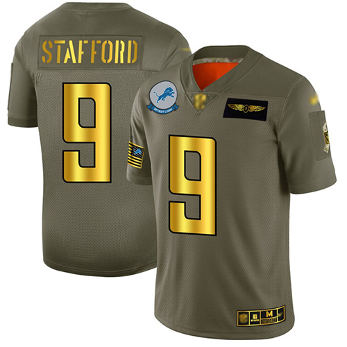 Lions #9 Matthew Stafford Camo/Gold Men's Stitched Football Limited 2019 Salute To Service Jersey