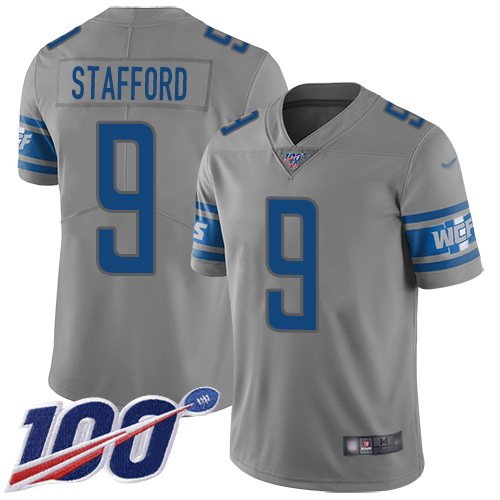 Lions #9 Matthew Stafford Gray Men's Stitched Football Limited Inverted Legend 100th Season Jersey