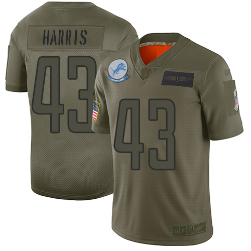 Lions #43 Will Harris Camo Men's Stitched Football Limited 2019 Salute To Service Jersey