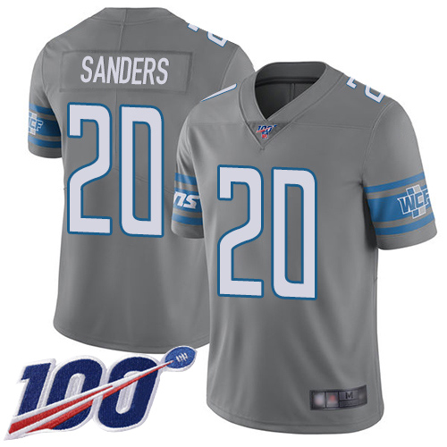 Lions #20 Barry Sanders Gray Men's Stitched Football Limited Rush 100th Season Jersey