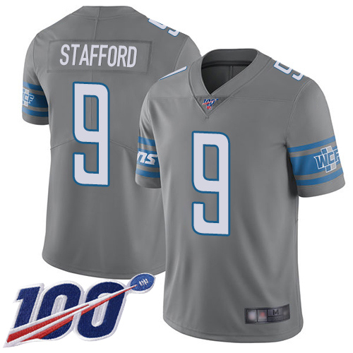 Lions #9 Matthew Stafford Gray Men's Stitched Football Limited Rush 100th Season Jersey Lions #9 Matthew Stafford Gray Men's Stitched Football Limited Rush 100th Season Jersey