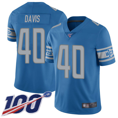 Lions #40 Jarrad Davis Blue Team Color Men's Stitched Football 100th Season Vapor Limited Jersey