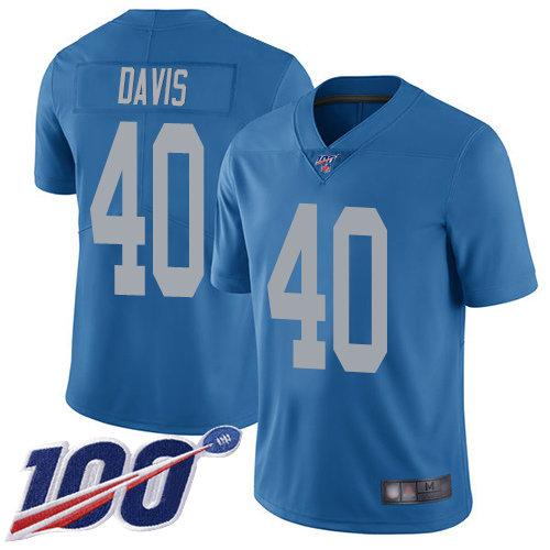 Lions #40 Jarrad Davis Blue Throwback Men's Stitched Football 100th Season Vapor Limited Jersey
