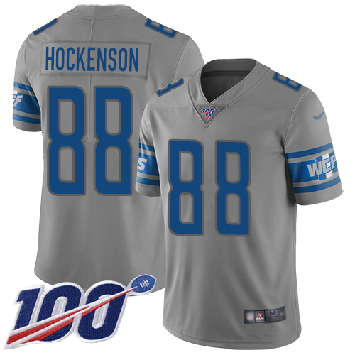 Lions #88 T.J. Hockenson Gray Men's Stitched Football Limited Inverted Legend 100th Season Jersey