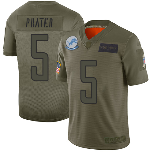 Lions #5 Matt Prater Camo Men's Stitched Football Limited 2019 Salute To Service Jersey