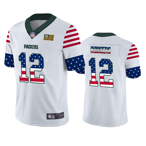 Packers #12 Aaron Rodgers White Men's Stitched Football Limited Independence Day Jersey