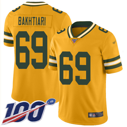 Packers #69 David Bakhtiari Gold Men's Stitched Football Limited Inverted Legend 100th Season Jersey