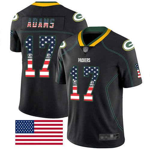 Packers #17 Davante Adams Black Men's Stitched Football Limited Rush USA Flag Jersey