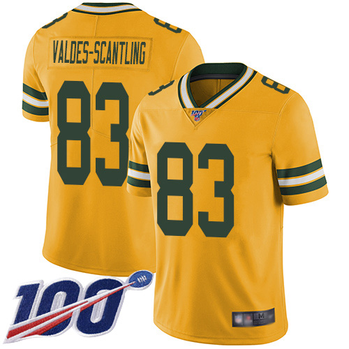 Packers #83 Marquez Valdes-Scantling Yellow Men's Stitched Football Limited Rush 100th Season Jersey