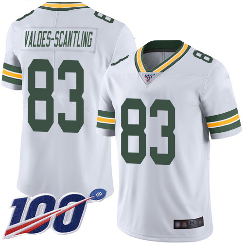 Packers #83 Marquez Valdes-Scantling White Men's Stitched Football 100th Season Vapor Limited Jersey