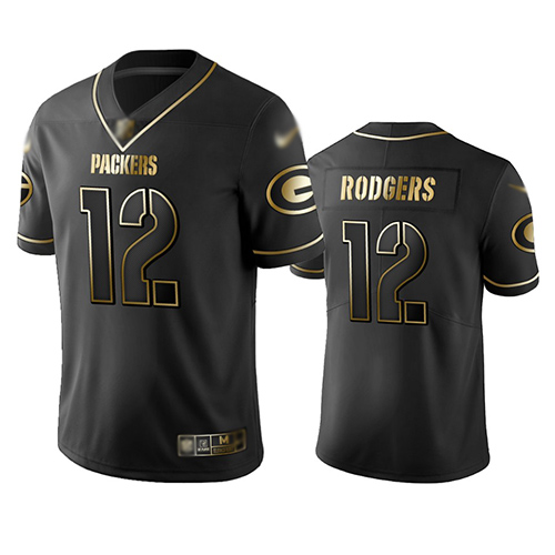 Packers #12 Aaron Rodgers Black Men's Stitched Football Limited Golden Edition Jersey