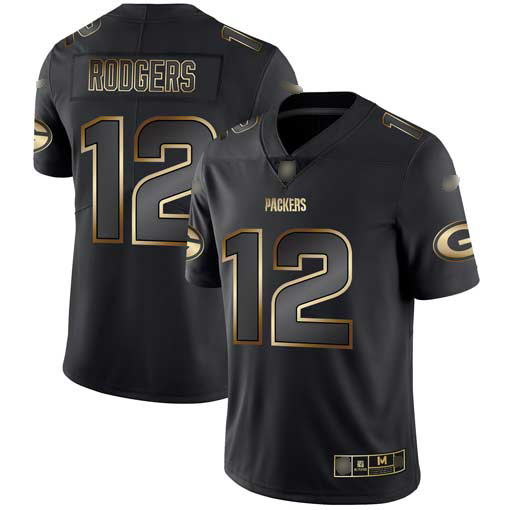 Packers #12 Aaron Rodgers Black/Gold Men's Stitched Football Vapor Untouchable Limited Jersey