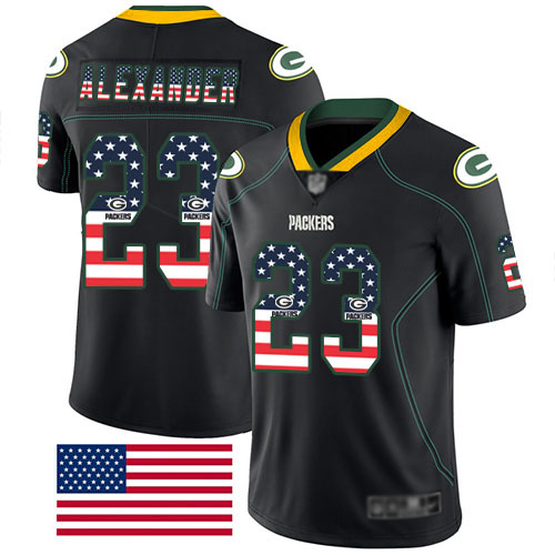 Packers #23 Jaire Alexander Black Men's Stitched Football Limited Rush USA Flag Jersey