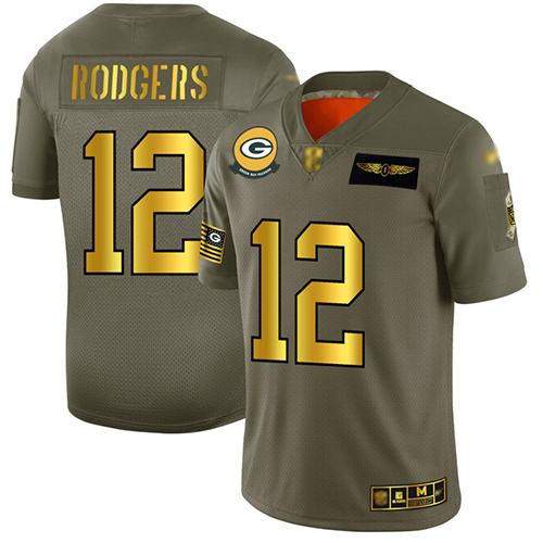 Packers #12 Aaron Rodgers Camo/Gold Men's Stitched Football Limited 2019 Salute To Service Jersey