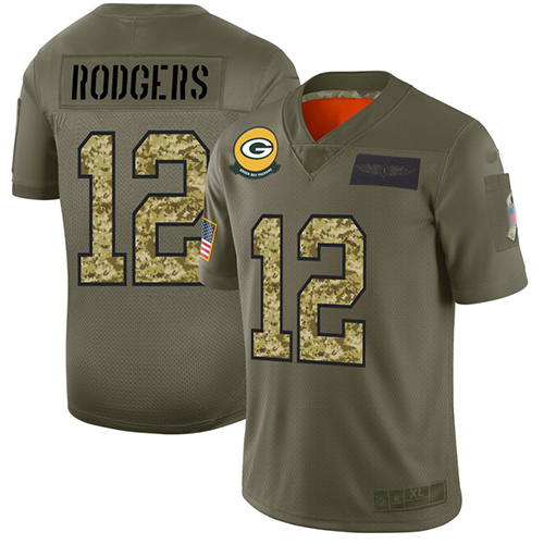 Packers #12 Aaron Rodgers Olive/Camo Men's Stitched Football Limited 2019 Salute To Service Jersey