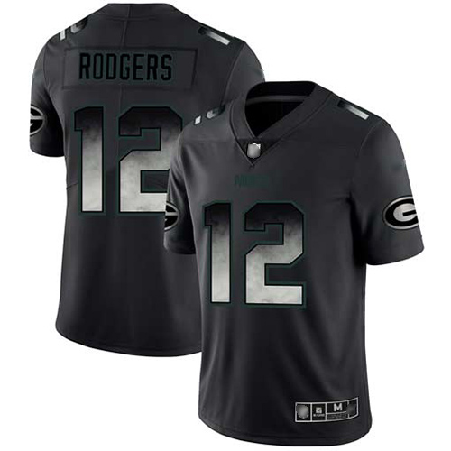Packers #12 Aaron Rodgers Black Men's Stitched Football Vapor Untouchable Limited Smoke Fashion Jersey