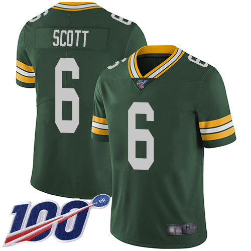 Packers #6 JK Scott Green Team Color Men's Stitched Football 100th Season Vapor Limited Jersey