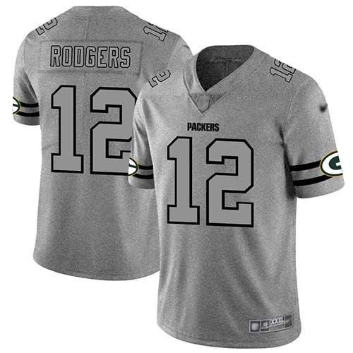 Packers #12 Aaron Rodgers Gray Men's Stitched Football Limited Team Logo Gridiron Jersey