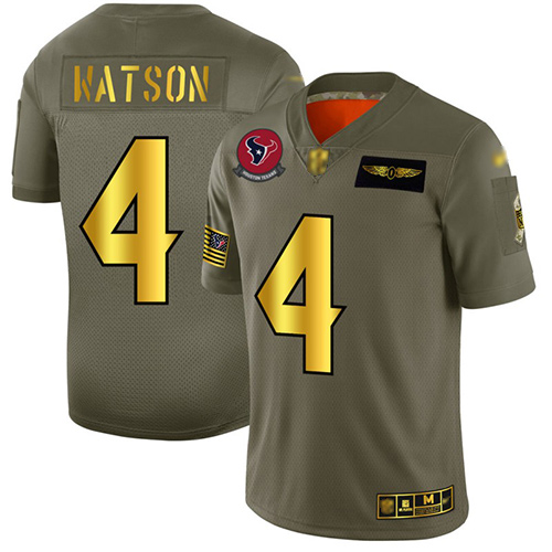 Texans #4 Deshaun Watson Camo/Gold Men's Stitched Football Limited 2019 Salute To Service Jersey