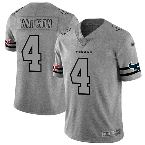 Texans #4 Deshaun Watson Gray Men's Stitched Football Limited Team Logo Gridiron Jersey