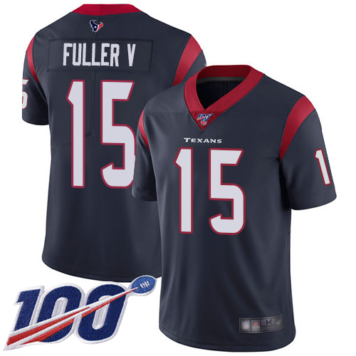 Texans #15 Will Fuller V Navy Blue Team Color Men's Stitched Football 100th Season Vapor Limited Jersey