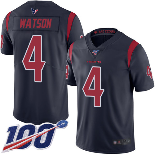 Texans #4 Deshaun Watson Navy Blue Men's Stitched Football Limited Rush 100th Season Jersey Texans #4 Deshaun Watson Navy Blue Men's Stitched Football Limited Rush 100th Season Jersey