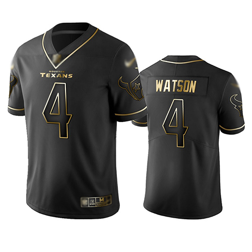 Texans #4 Deshaun Watson Black Men's Stitched Football Limited Golden Edition Jersey