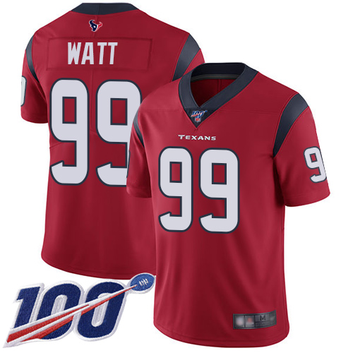 Texans #99 J.J. Watt Red Alternate Men's Stitched Football 100th Season Vapor Limited Jersey Texans #99 J.J. Watt Red Alternate Men's Stitched Football 100th Season Vapor Limited Jersey