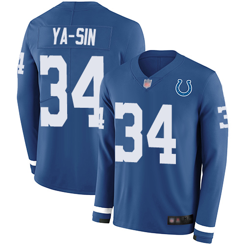 Colts #34 Rock Ya-Sin Royal Blue Team Color Men's Stitched Football Limited Therma Long Sleeve Jersey