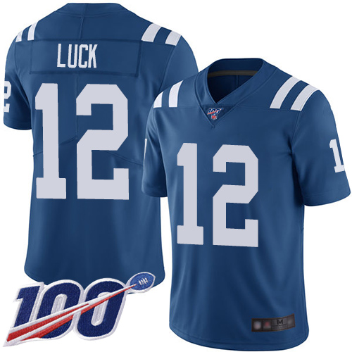 Colts #12 Andrew Luck Royal Blue Team Color Men's Stitched Football 100th Season Vapor Limited Jersey