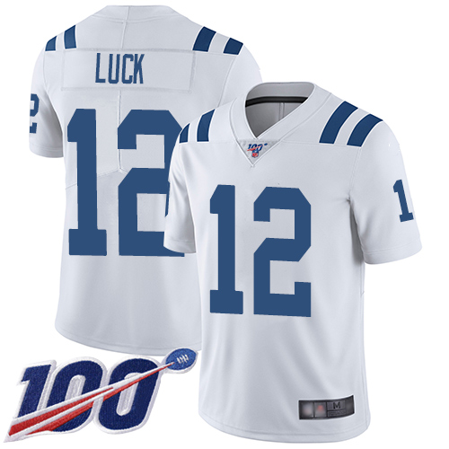 Colts #12 Andrew Luck White Men's Stitched Football 100th Season Vapor Limited Jersey