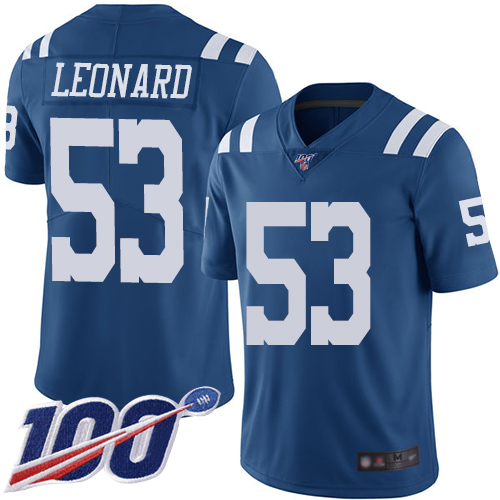 Colts #53 Darius Leonard Royal Blue Men's Stitched Football Limited Rush 100th Season Jersey