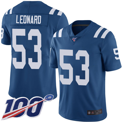 Colts #53 Darius Leonard Royal Blue Team Color Men's Stitched Football 100th Season Vapor Limited Jersey