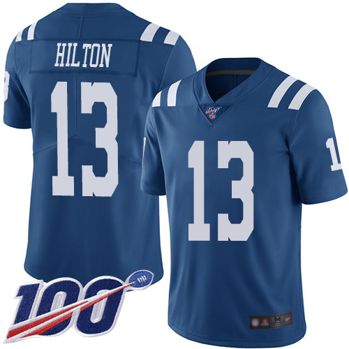 Colts #13 T.Y. Hilton Royal Blue Team Color Men's Stitched Football 100th Season Vapor Limited Jersey