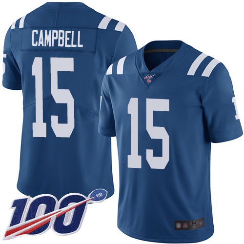 Colts #15 Parris Campbell Royal Blue Team Color Men's Stitched Football 100th Season Vapor Limited Jersey