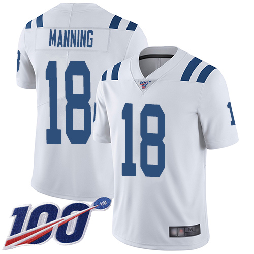 Colts #18 Peyton Manning White Men's Stitched Football 100th Season Vapor Limited Jersey