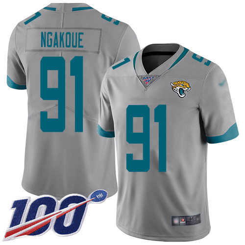 Jaguars #91 Yannick Ngakoue Silver Men's Stitched Football Limited Inverted Legend 100th Season Jersey