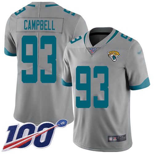 Jaguars #93 Calais Campbell Silver Men's Stitched Football Limited Inverted Legend 100th Season Jersey