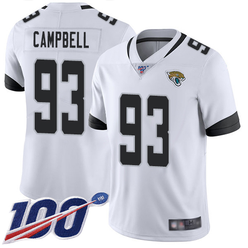 Jaguars #93 Calais Campbell White Men's Stitched Football 100th Season Vapor Limited Jersey