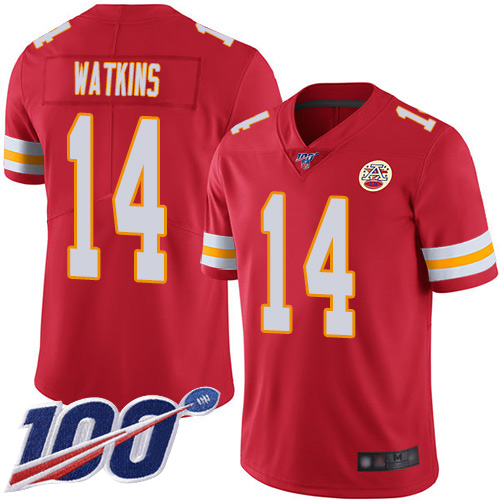 Chiefs #14 Sammy Watkins Red Team Color Men's Stitched Football 100th Season Vapor Limited Jersey