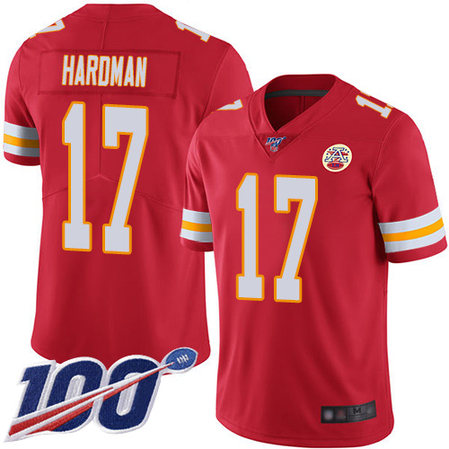 Chiefs #17 Mecole Hardman Red Team Color Men's Stitched Football 100th Season Vapor Limited Jersey