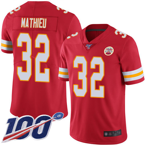 Chiefs #32 Tyrann Mathieu Red Team Color Men's Stitched Football 100th Season Vapor Limited Jersey
