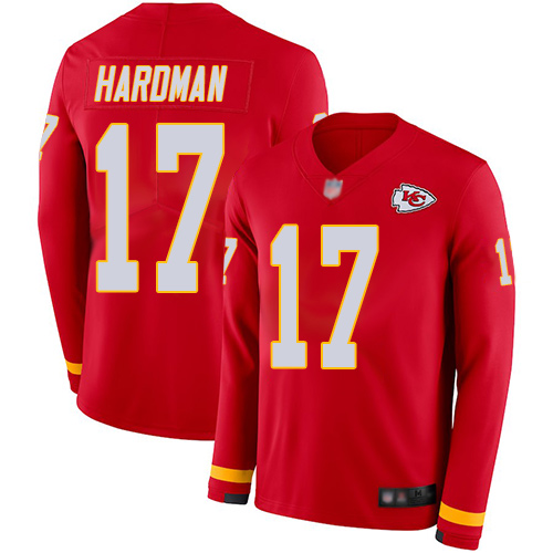 Chiefs #17 Mecole Hardman Red Team Color Men's Stitched Football Limited Therma Long Sleeve Jersey Chiefs #17 Mecole Hardman Red Team Color Men's Stitched Football Limited Therma Long Sleeve Jersey