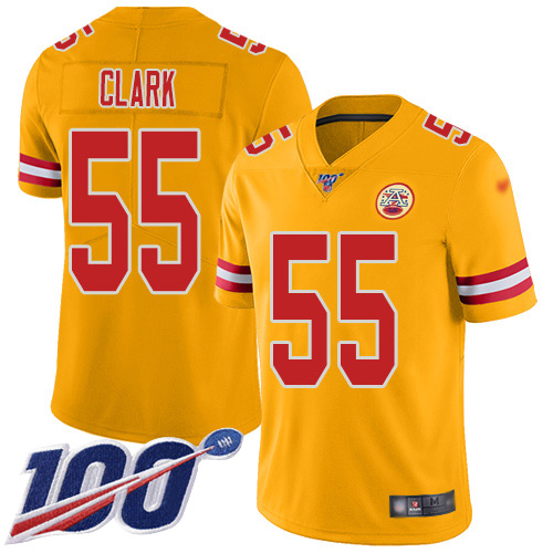 Chiefs #55 Frank Clark Gold Men's Stitched Football Limited Inverted Legend 100th Season Jersey
